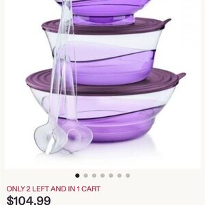 Tupperware Purple Clear Stackable Mixing Bowls with Lids and Spoons